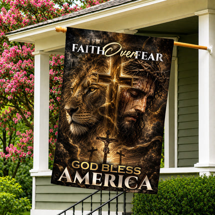 SP-01 Crucifixion of Christ Faith Over Fear God Bless America Garden Flag