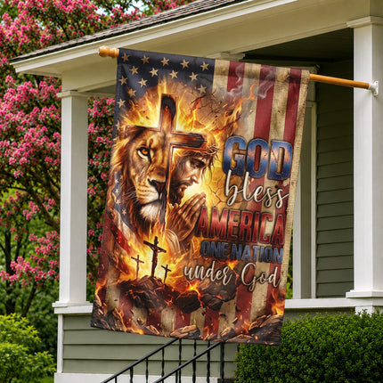 One Nation Under God Christian Flag Jesus Lion Cross God Bless America
