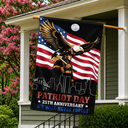Patriot Day 25th Anniversary Moonlit Eagle Firefighter Skyline Flag