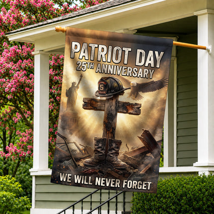 Patriot Day 25th Anniversary Fallen Firefighter Cross and Boots Memorial Flag