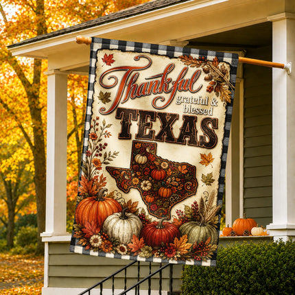 Texas Thankful Grateful Blessed Pumpkin Harvest Fall Flag