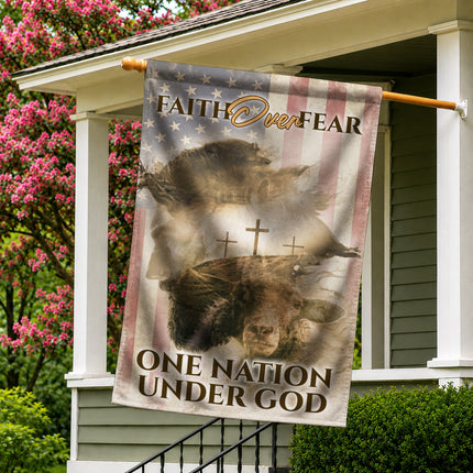SP-01 Inspirational Christian Flag Faith Over Fear One Nation Under God Memorial Services
