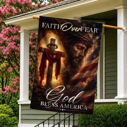 SP-01 Christian Patriotic Decor Flag Faith Over Fear God Bless America National Day of Prayer