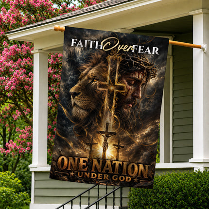 SP-01 Lion of Judah Jesus Christ Faith Over Fear Christian Garden Flag Faith-Based Events