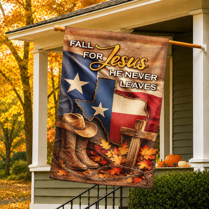 Texas Fall for Jesus Cowboy Cross Western Christian Flag