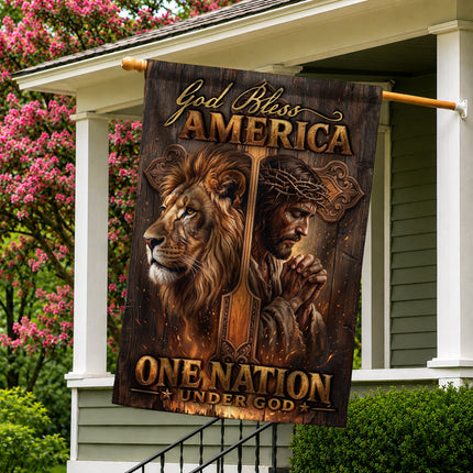 SP-01 One Nation Under God God Bless America Jesus Lion Garden Flag Prayer Meetings