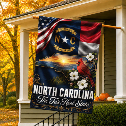 North Carolina Fall Flag Cardinal Tar Heel State Mountain Decor