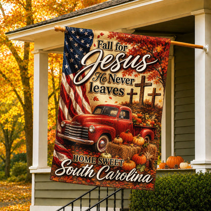 South Carolina Fall for Jesus Vintage Truck Autumn Flag