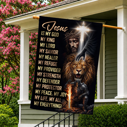 SP-01 Christian Warrior Flag Jesus Is My God Prayer & Spiritual Warfare Garden Flag