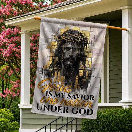 SP-01 Jesus Garden Flag Jesus Is My Savior One Nation Under God Christian Flag