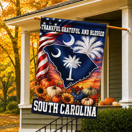 South Carolina Thankful Grateful Blessed Fall Garden Flag