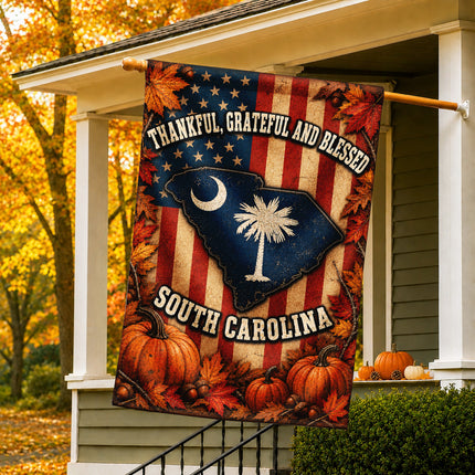 South Carolina Thankful Grateful Blessed Autumn Harvest Flag