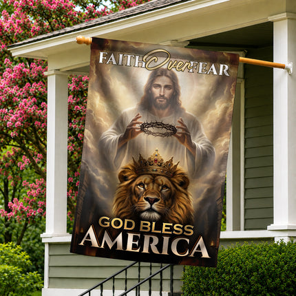SP-01 King Jesus Flag Faith Over Fear God Bless America Garden Decor