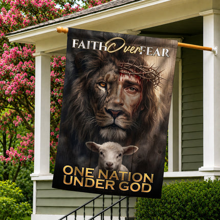 SP-01 Inspirational Faith Flag Faith Over Fear One Nation Under God Christian Garden Flag