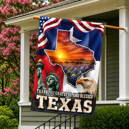Texas Flag Thankful Grateful Blessed Bluebonnet Eagle Flag