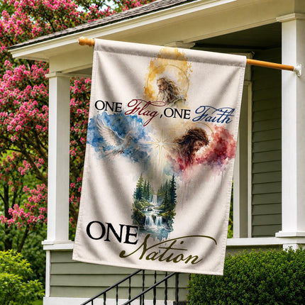 One Flag One Faith One Nation God Inspired Jesus Dove Lion Watercolor Flag