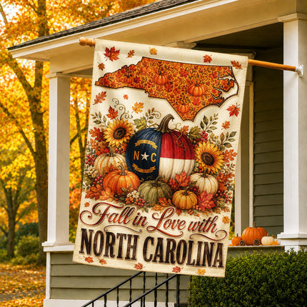 North Carolina Fall in Love Pumpkin Harvest Autumn Flag