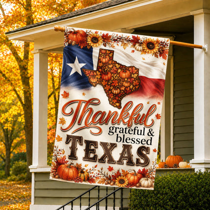 Texas Thankful Grateful Blessed Pumpkin Sunflower Fall Flag