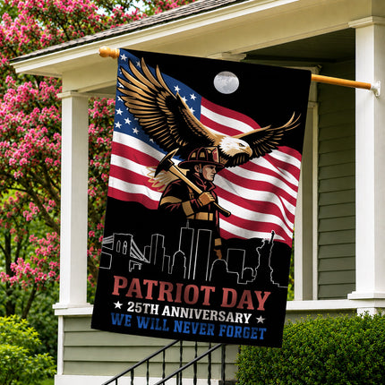 Patriot Day 25th Anniversary Moonlit Eagle Firefighter Skyline Flag