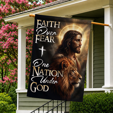 SP-01 One Nation Under God Faith Over Fear Lion of Judah Garden Flag Religious Celebrations