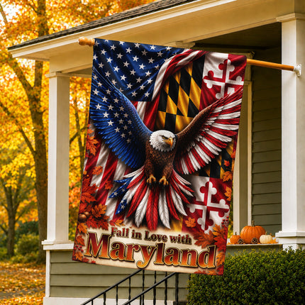 Maryland Fall in Love Patriotic Eagle Autumn Leaves Flag