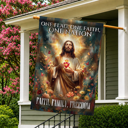 SP-01 Jesus Garden Flag Sacred Heart Faith Family Freedom Holy Week Christmas
