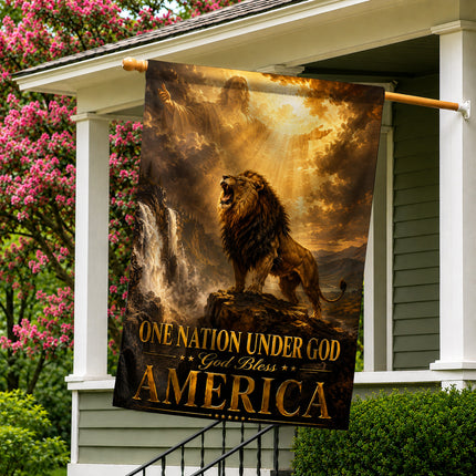 SP-01 One Nation Under God Flag God Bless America Lion Christian Garden Flag