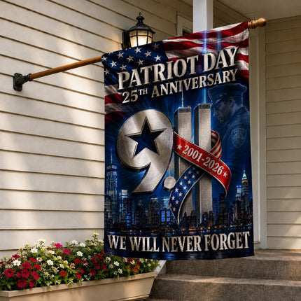 Patriot Day 25th Anniversary 2001 2026 Police Star Twin Towers Flag