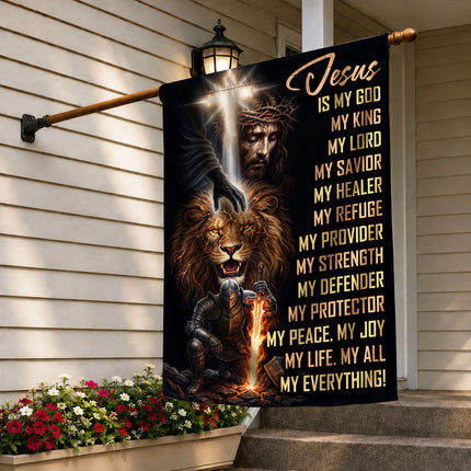 SP-01 Christian Warrior Flag Jesus Is My God Prayer & Spiritual Warfare Garden Flag