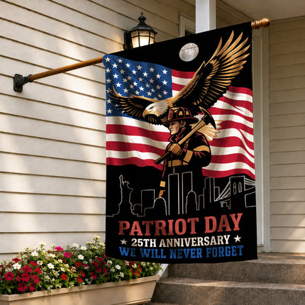 Patriot Day 25th Anniversary Moonlit Eagle Firefighter Skyline Flag