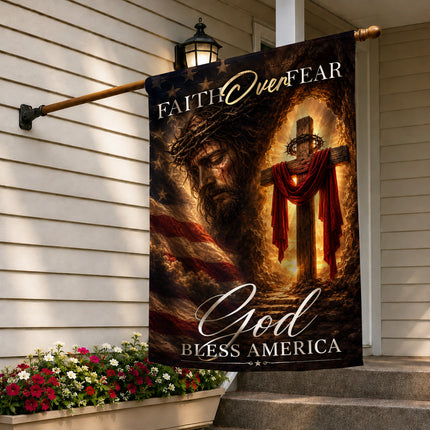 SP-01 Christian Patriotic Decor Flag Faith Over Fear God Bless America National Day of Prayer