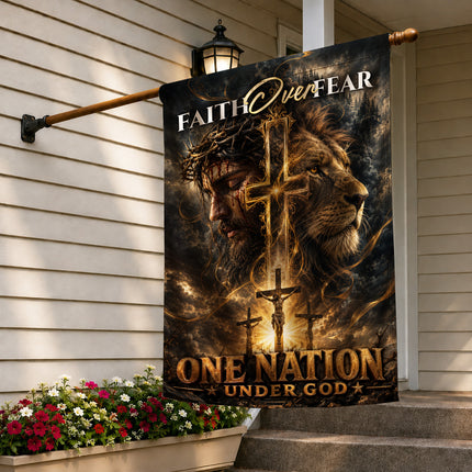 SP-01 Lion of Judah Jesus Christ Faith Over Fear Christian Garden Flag Faith-Based Events