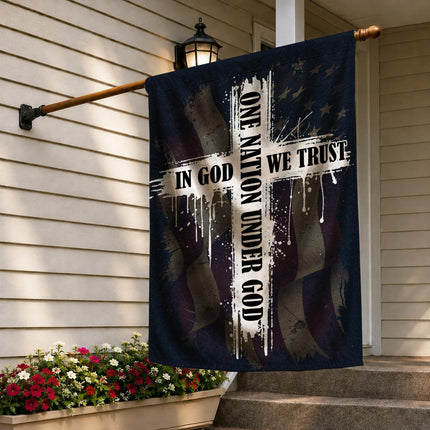 In God We Trust Patriotic Cross One Nation Under God Flag