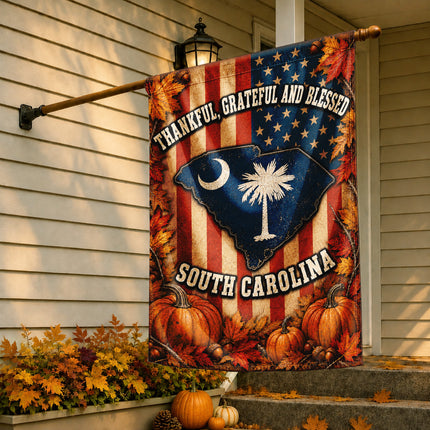 South Carolina Thankful Grateful Blessed Autumn Harvest Flag
