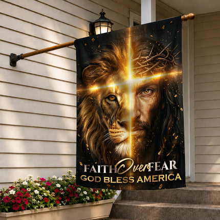 SP-01 Jesus Lion Flag Faith Over Fear God Bless America Memorial Day
