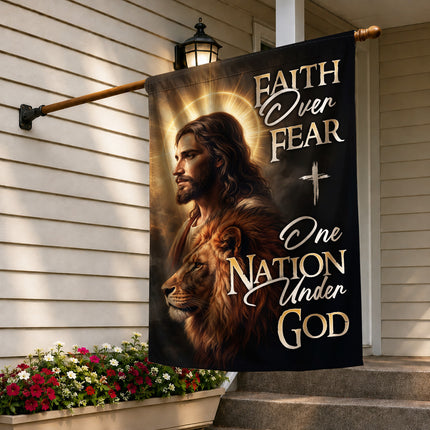 SP-01 One Nation Under God Faith Over Fear Lion of Judah Garden Flag Religious Celebrations
