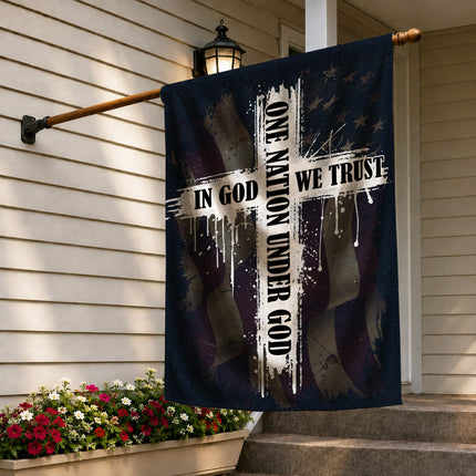 SP-01 In God We Trust One Nation Under God Christian Cross Garden Flag Memorial Day