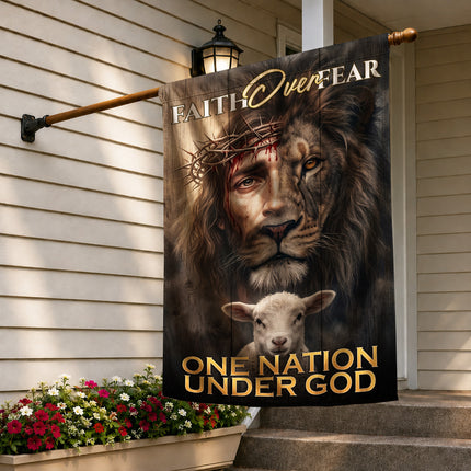 SP-01 Inspirational Faith Flag Faith Over Fear One Nation Under God Christian Garden Flag