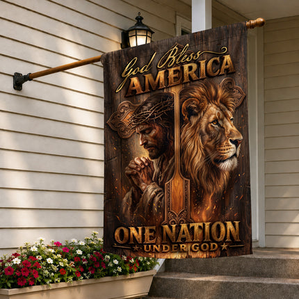 SP-01 One Nation Under God God Bless America Jesus Lion Garden Flag Prayer Meetings