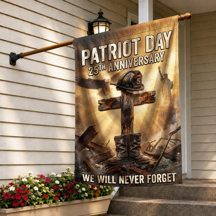 Patriot Day 25th Anniversary Fallen Firefighter Cross and Boots Memorial Flag