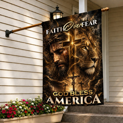 SP-01 Crucifixion of Christ Faith Over Fear God Bless America Garden Flag