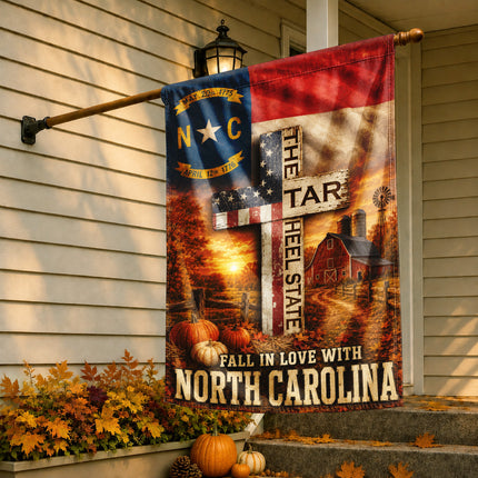 North Carolina Fall in Love Tar Heel Farmhouse Autumn Flag