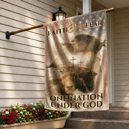 SP-01 Inspirational Christian Flag Faith Over Fear One Nation Under God Memorial Services