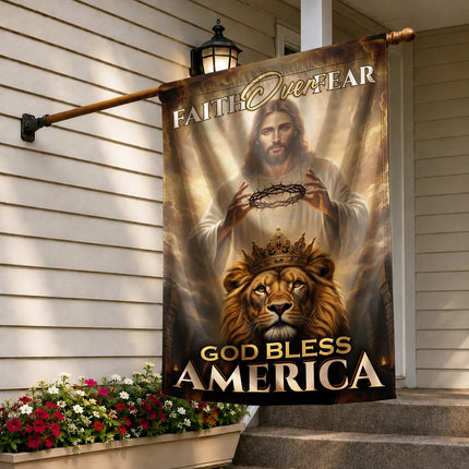 SP-01 King Jesus Flag Faith Over Fear God Bless America Garden Decor