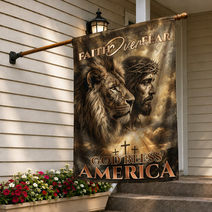 SP-01 Faith Over Fear God Bless America Lion of Judah Christian Garden Flag