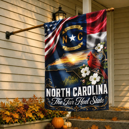 North Carolina Fall Flag Cardinal Tar Heel State Mountain Decor