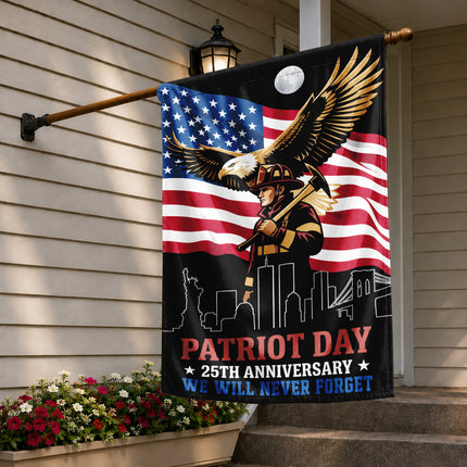 Patriot Day 25th Anniversary Moonlit Eagle Firefighter Skyline Flag
