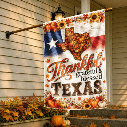 Texas Thankful Grateful Blessed Pumpkin Sunflower Fall Flag