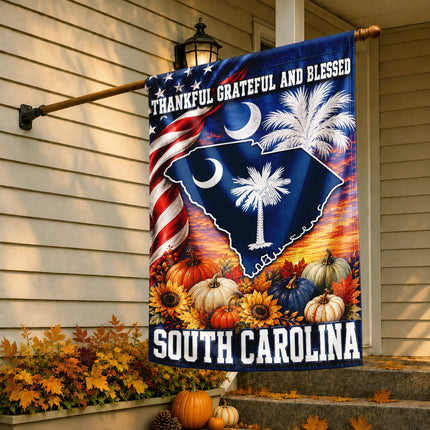 South Carolina Thankful Grateful Blessed Fall Garden Flag