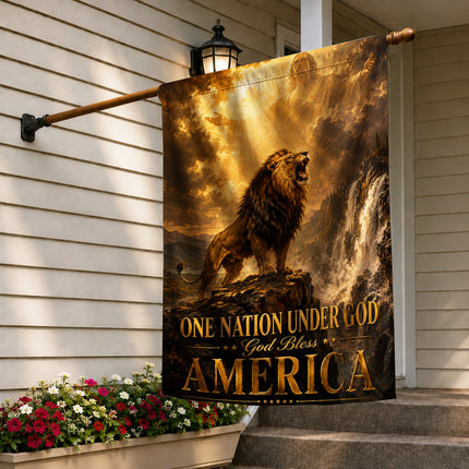 SP-01 One Nation Under God Flag God Bless America Lion Christian Garden Flag